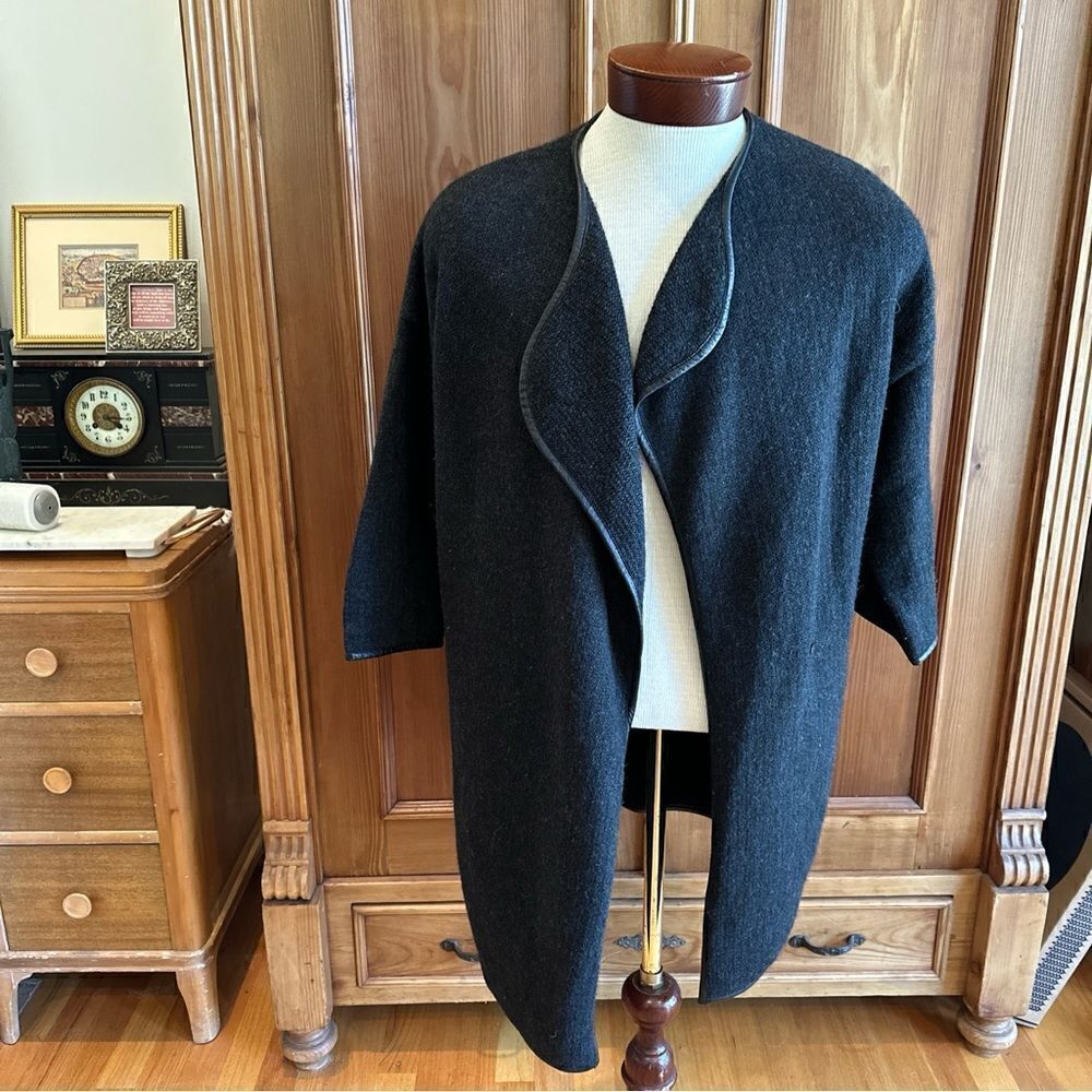 Vince Womens Vintage Charcoal Wool Cross Button Swing Coat S